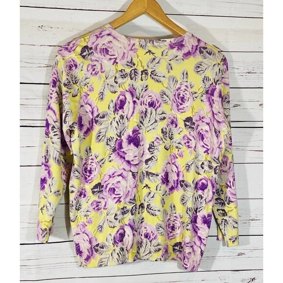 Pendleton Cardigan Sweater Womens Sz Medium Floral Silk Knit 3/4 Button Front - Picture 2 of 10